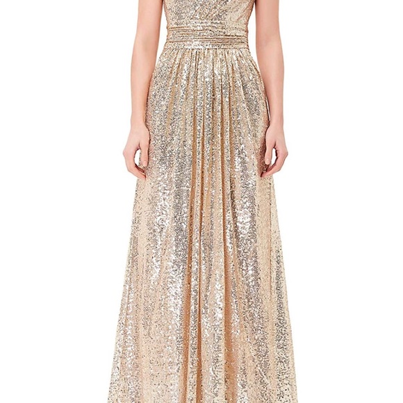 Sequin V-neck Bridesmaid Dress with Satin Piping - Picture 3 of 7